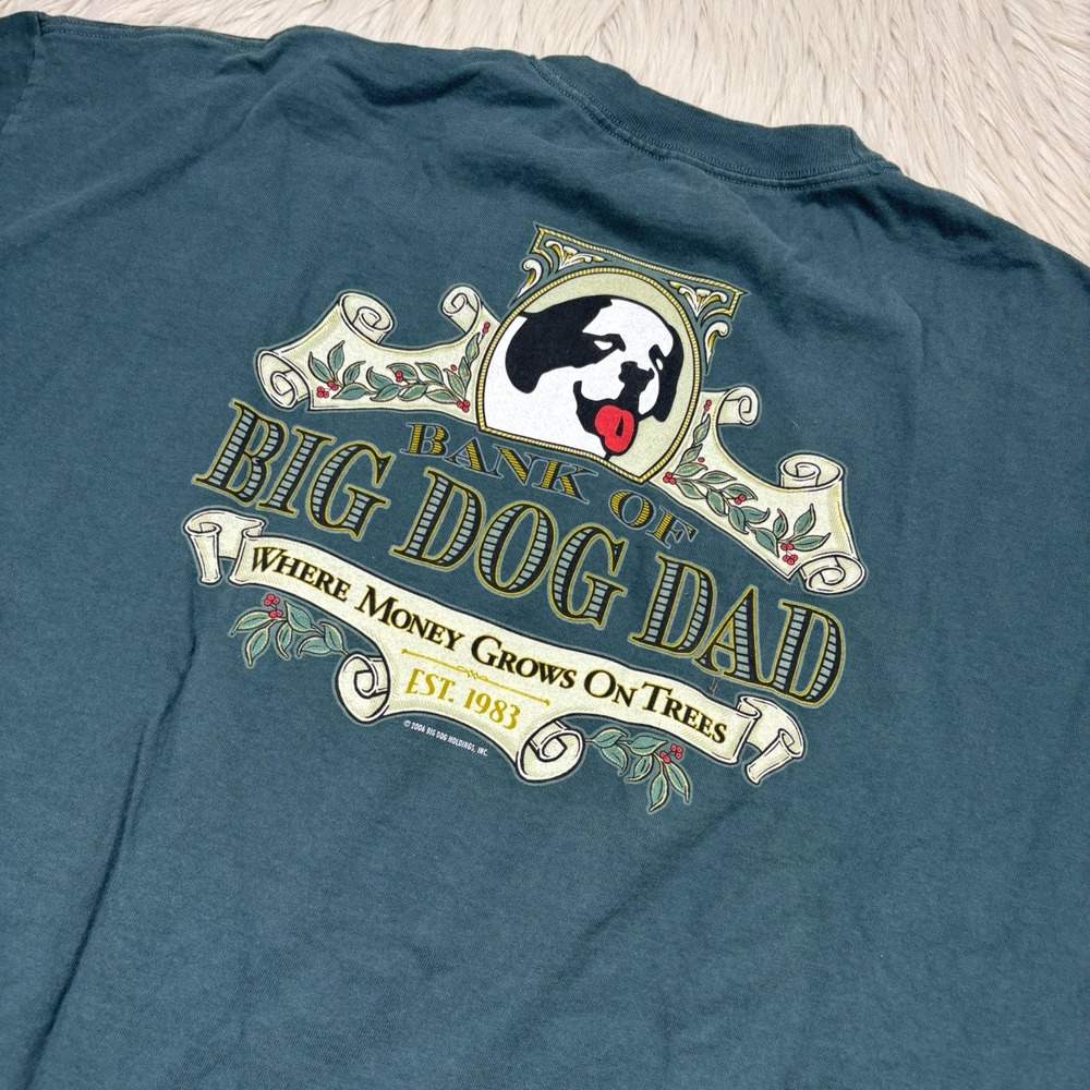 Vintage Y2K Big Dogs Men's XXL Bank of Dad Graphic Tee Green